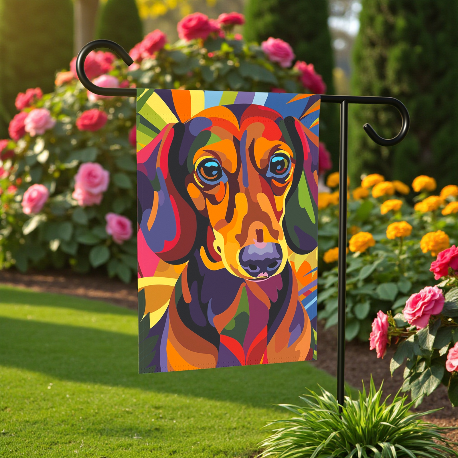 Abstract Colored Dachshund Garden Flag