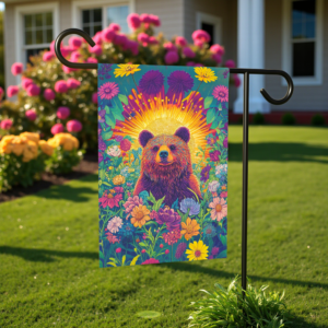Bear in Flowers Garden Flag