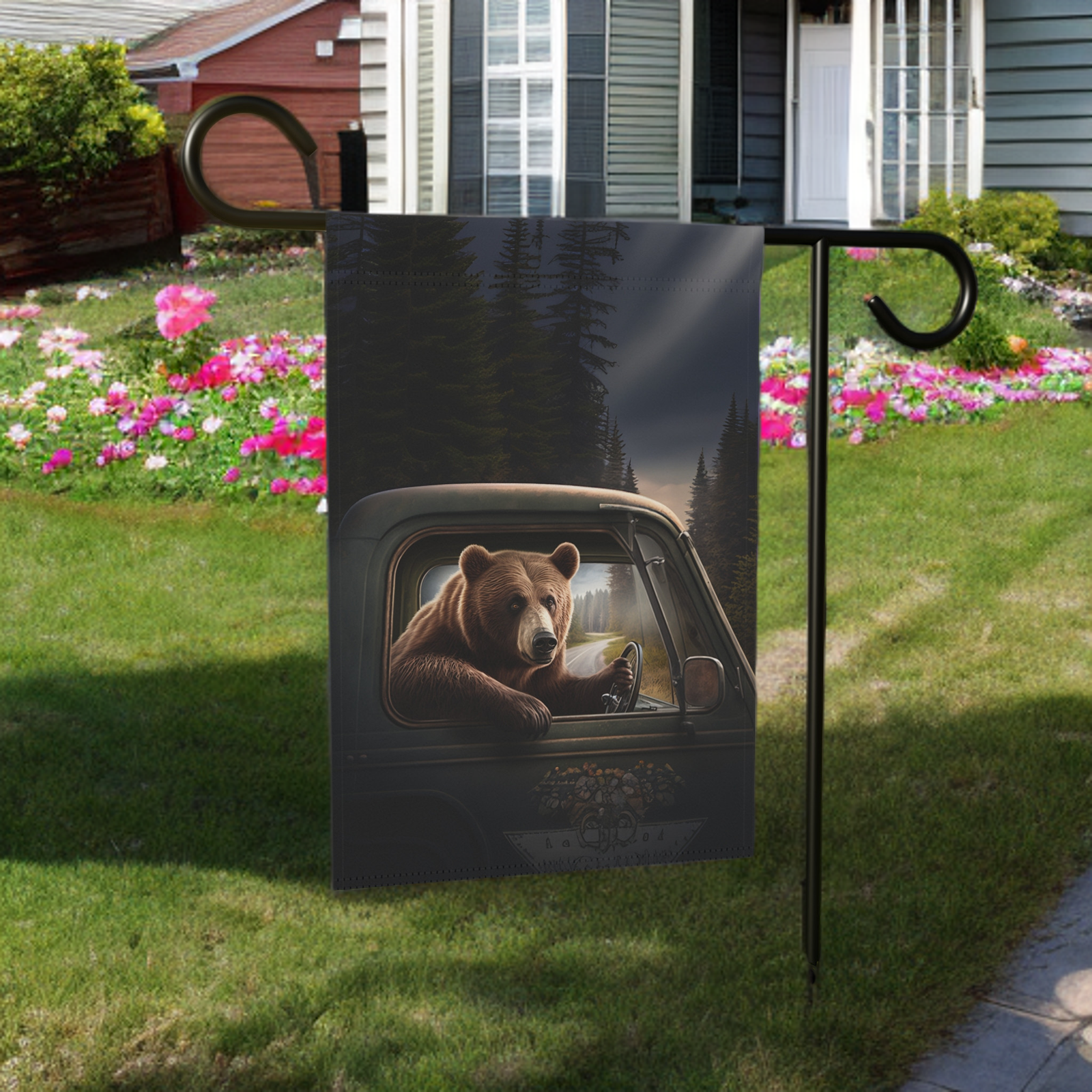 Bear Driving Garden Flag - Image 5