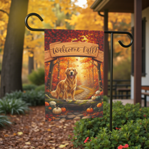 Welcome Fall Golden Retriever Garden Flag