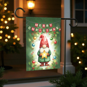 Merry Christmas Gnome and Star Garden Flag