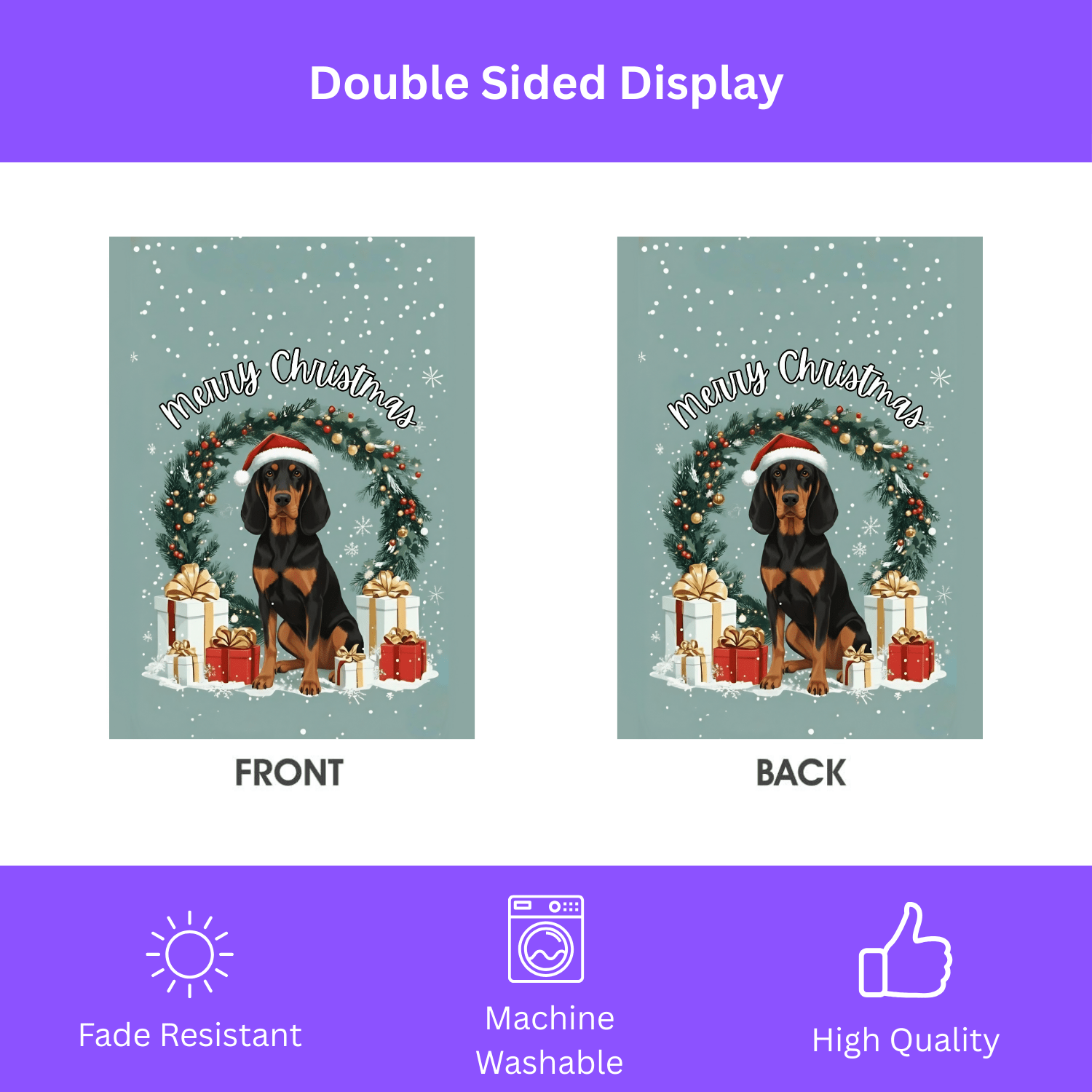 Merry Christmas Black and Tan Coonhound Garden Flag - Image 2