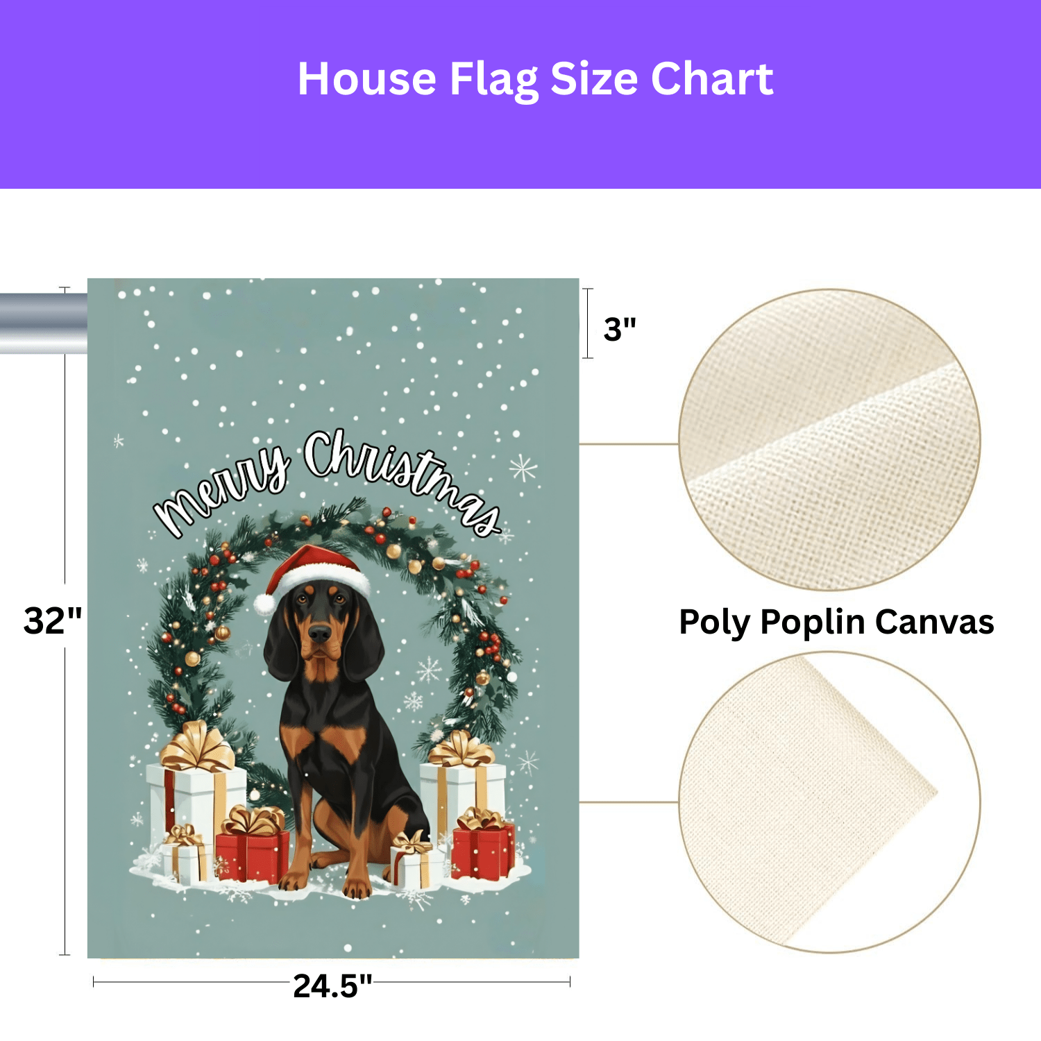 Merry Christmas Black and Tan Coonhound Garden Flag - Image 3