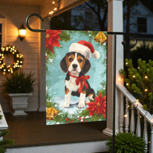 Poinsettia and Bells Beagle Christmas Garden Flag