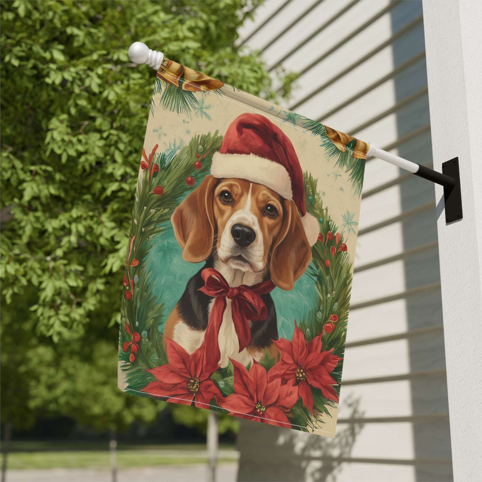 Santa Hat And Bow Christmas Beagle Garden Flag - Image 9