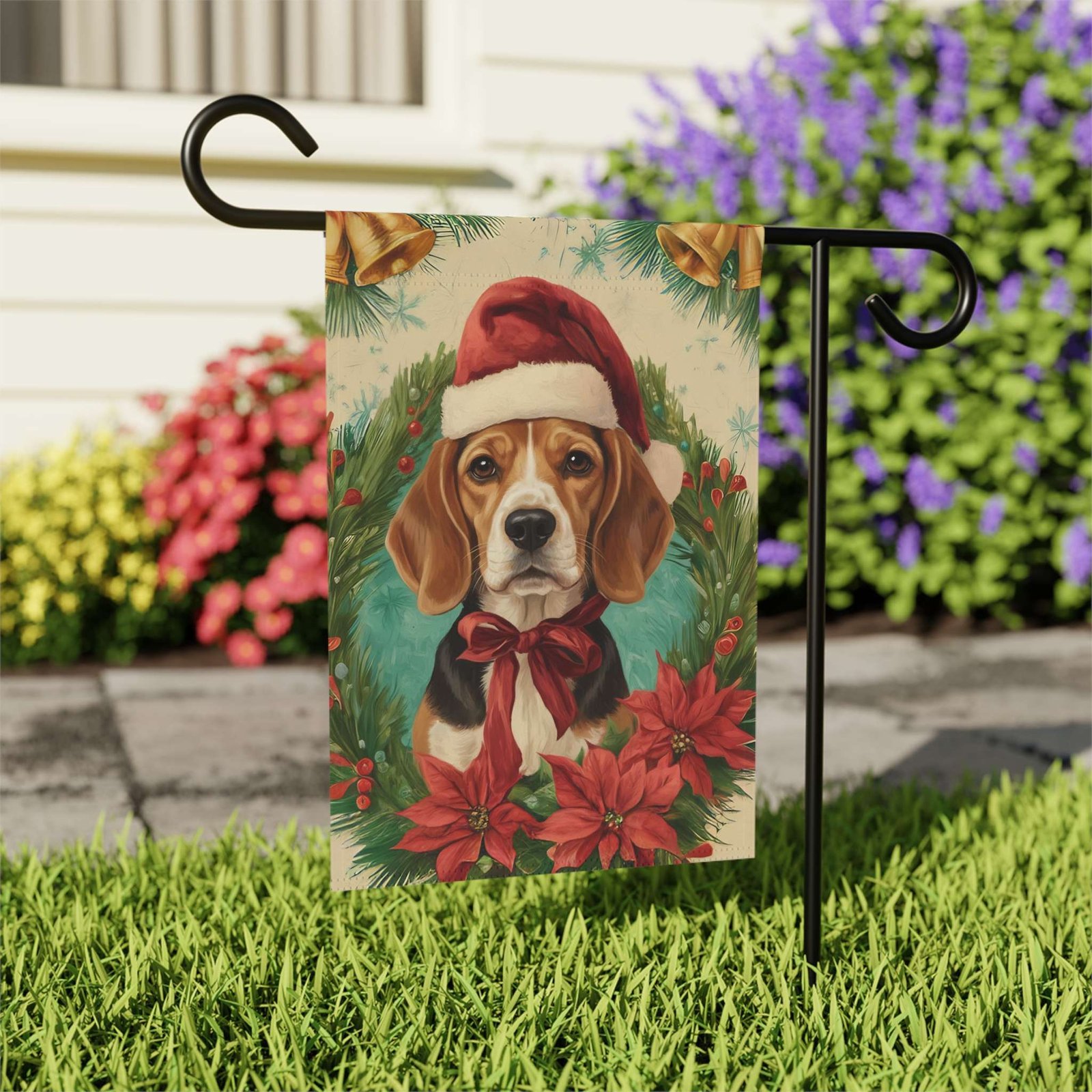 Santa Hat And Bow Christmas Beagle Garden Flag - Image 8