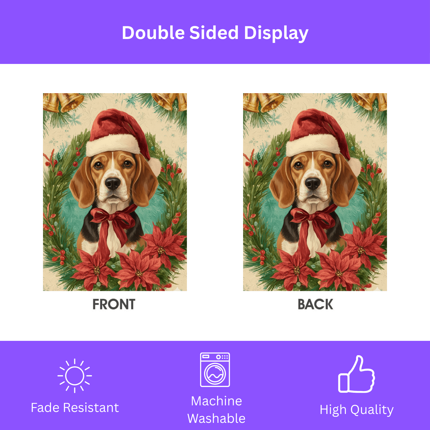 Santa Hat And Bow Christmas Beagle Garden Flag - Image 3