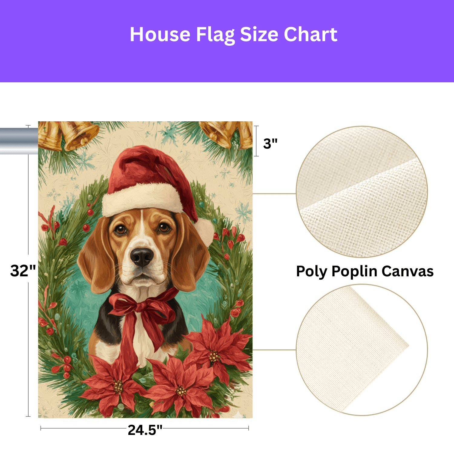 Santa Hat And Bow Christmas Beagle Garden Flag - Image 2