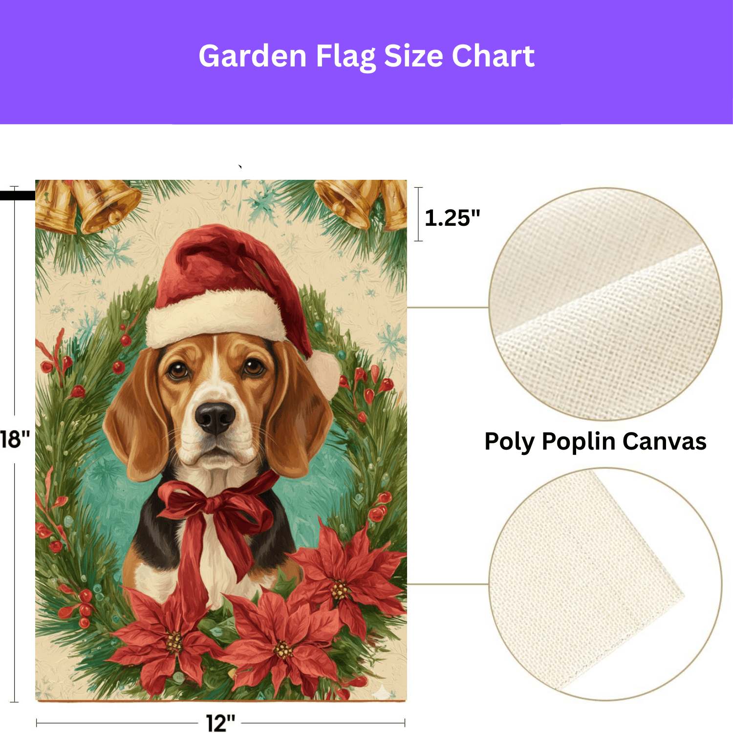 Santa Hat And Bow Christmas Beagle Garden Flag - Image 4