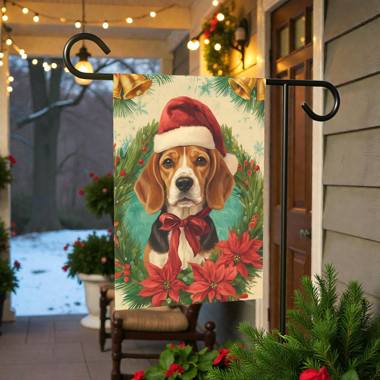 Santa Hat And Bow Christmas Beagle Garden Flag - Image 5