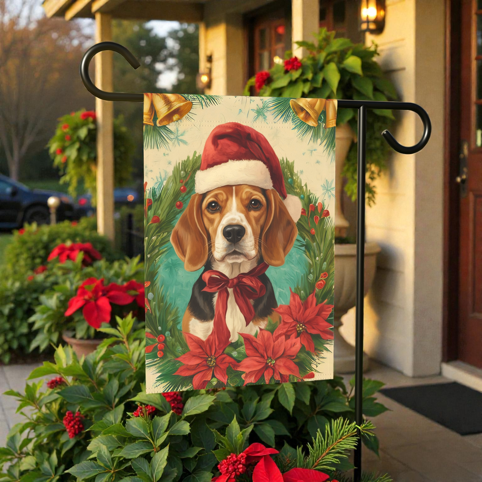 Santa Hat And Bow Christmas Beagle Garden Flag - Image 6