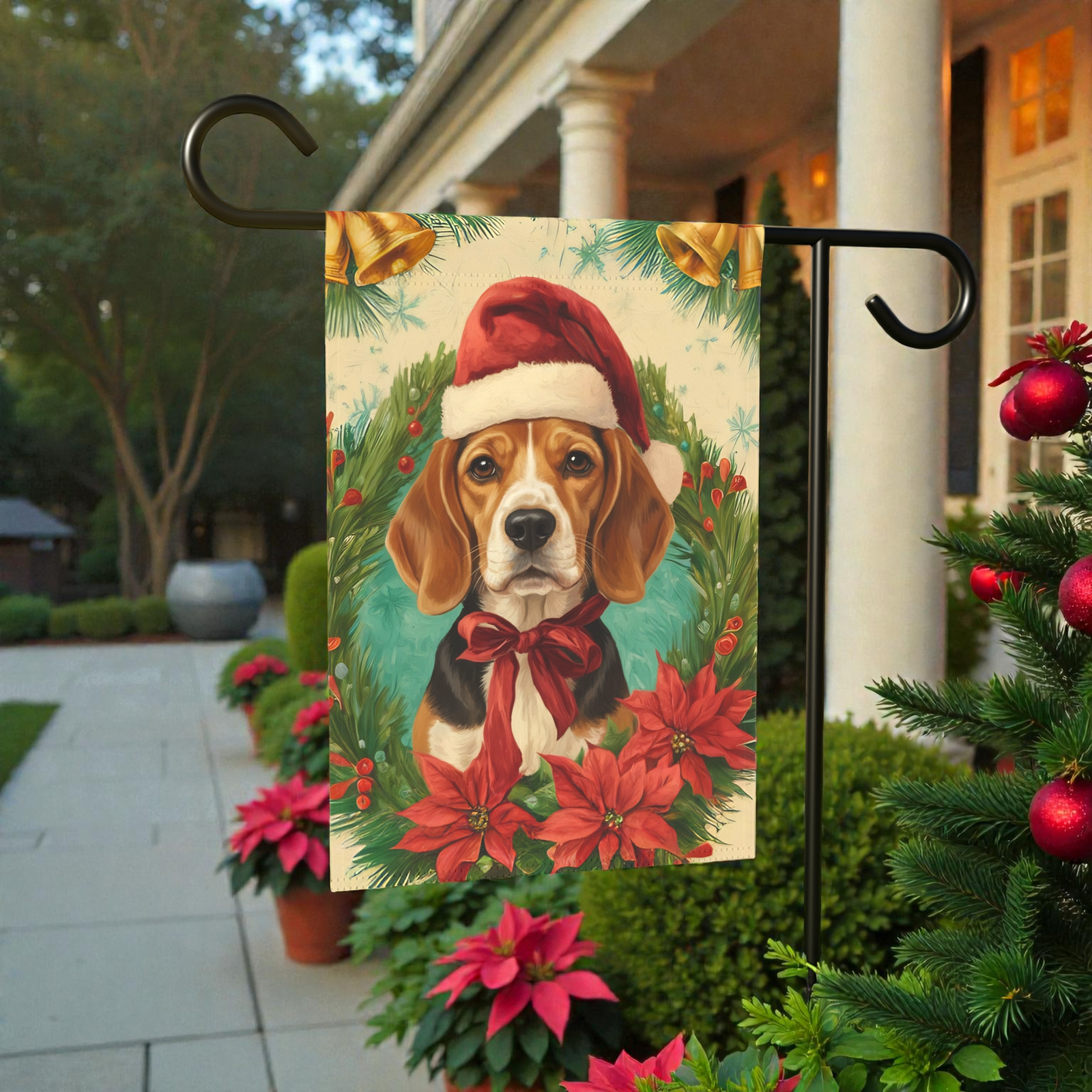 Santa Hat And Bow Christmas Beagle Garden Flag - Image 7