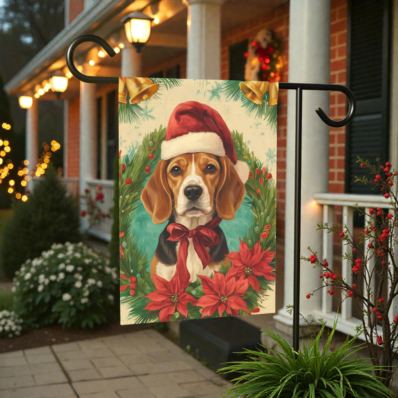 Santa Hat And Bow Christmas Beagle Garden Flag