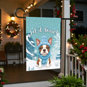 Let It Snow Red Boston Terrier Winter Garden Flag