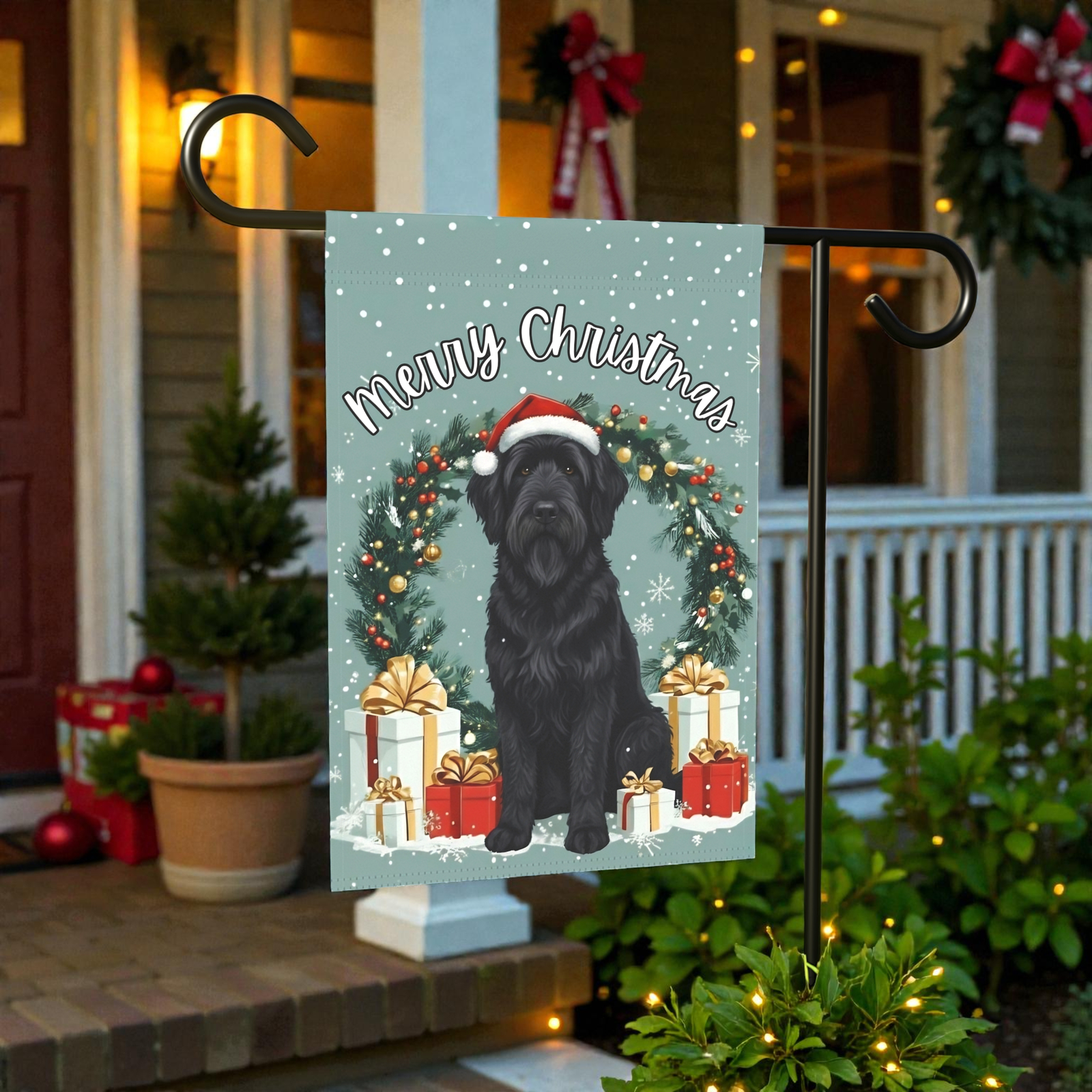 Merry Christmas Black Russian Terrier Garden Flag - Image 7