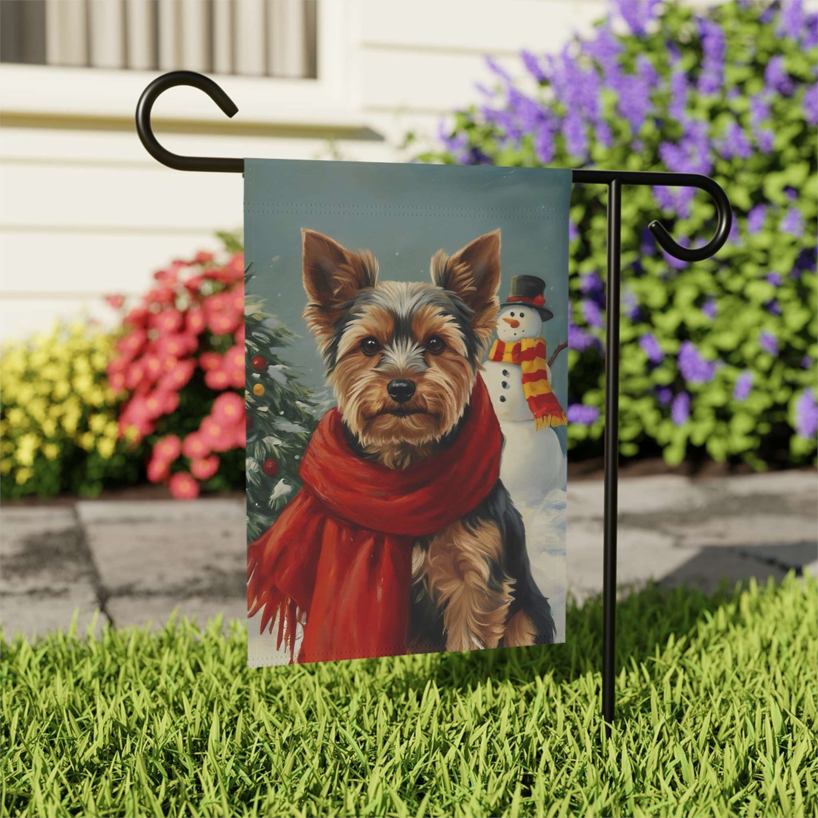 Red Scarf Yorkshire Terrier Christmas Garden Flag - Image 8
