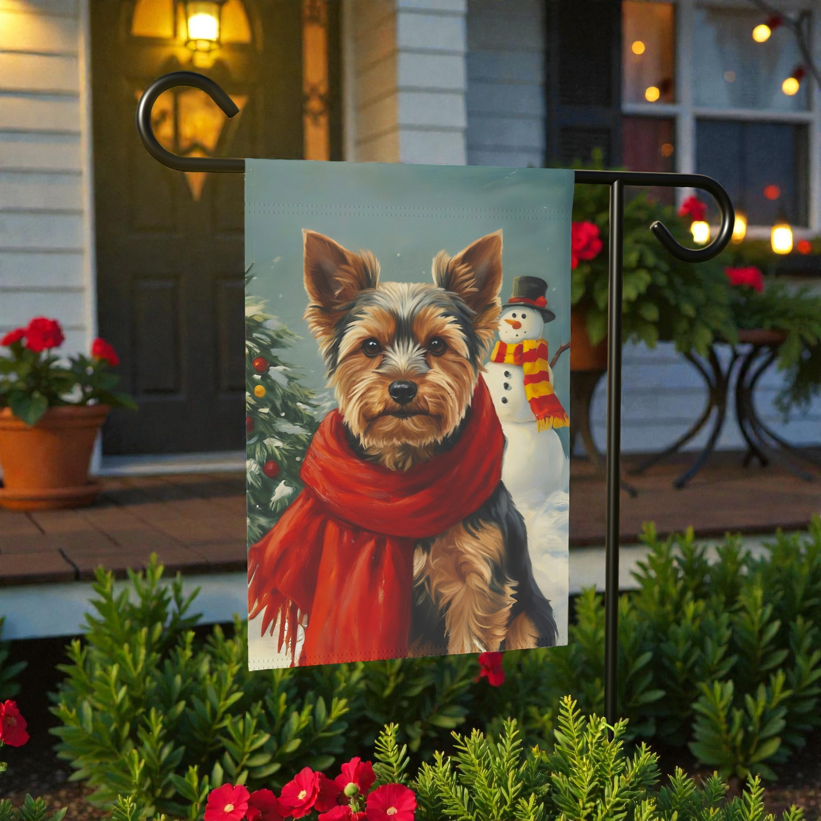 Red Scarf Yorkshire Terrier Christmas Garden Flag - Image 6