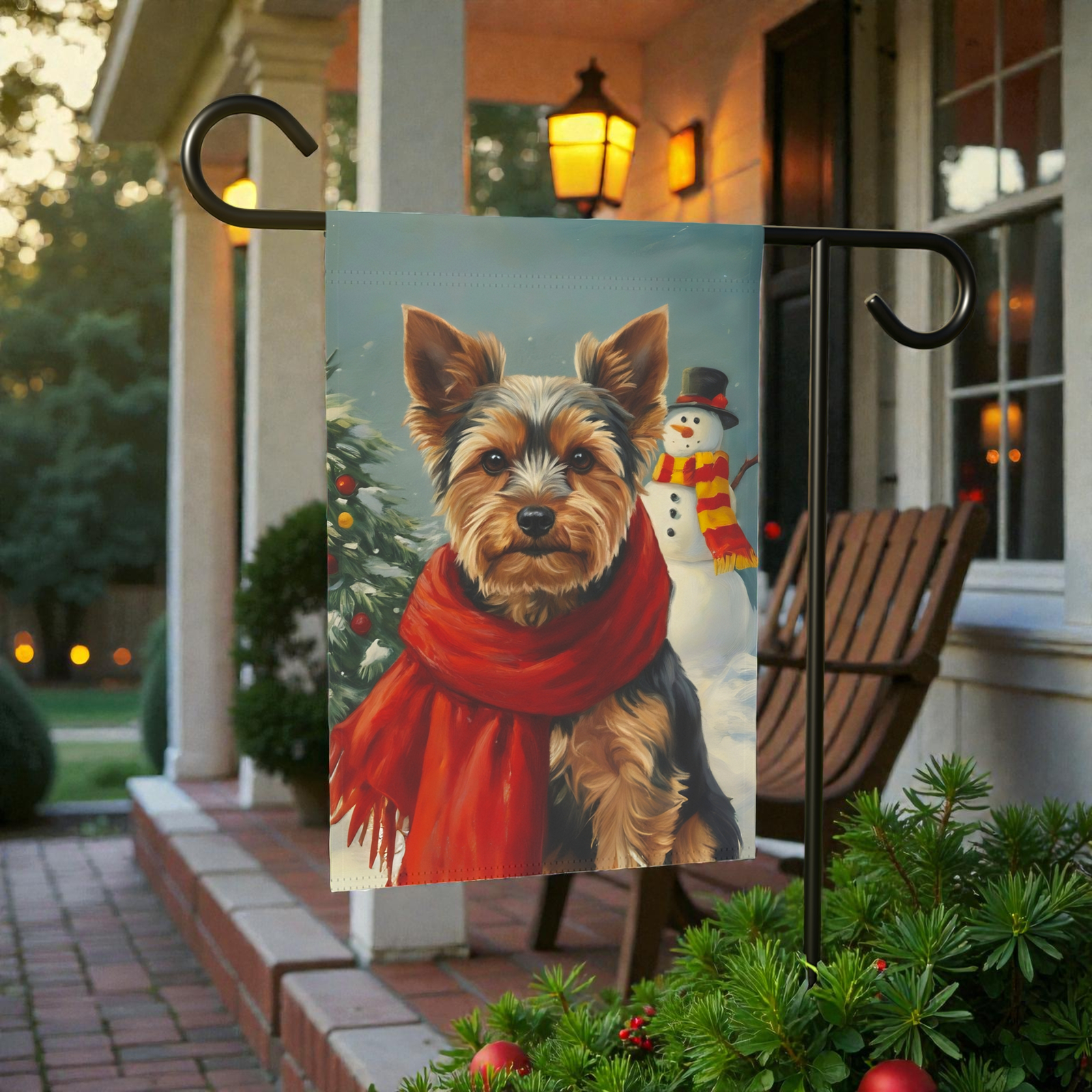 Red Scarf Yorkshire Terrier Christmas Garden Flag - Image 5