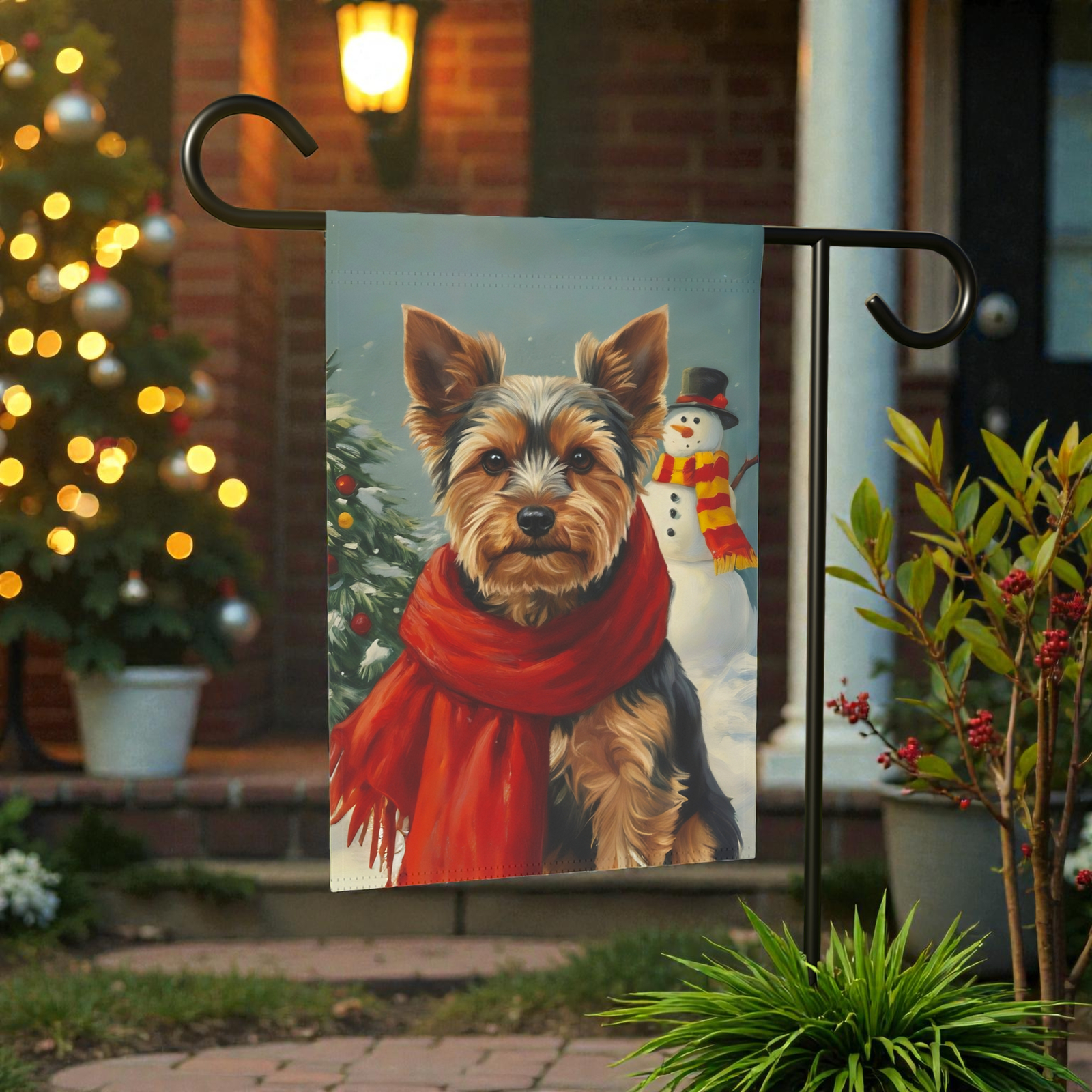 Red Scarf Yorkshire Terrier Christmas Garden Flag