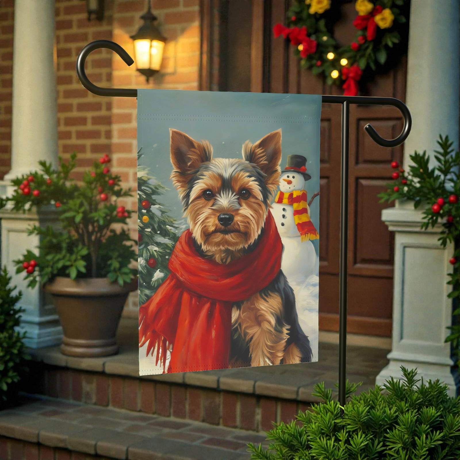 Red Scarf Yorkshire Terrier Christmas Garden Flag - Image 7