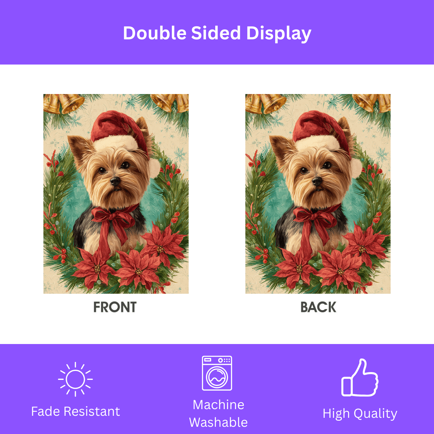 Santa Hat and Bow Yorkshire Terrier Christmas Garden Flag - Image 2