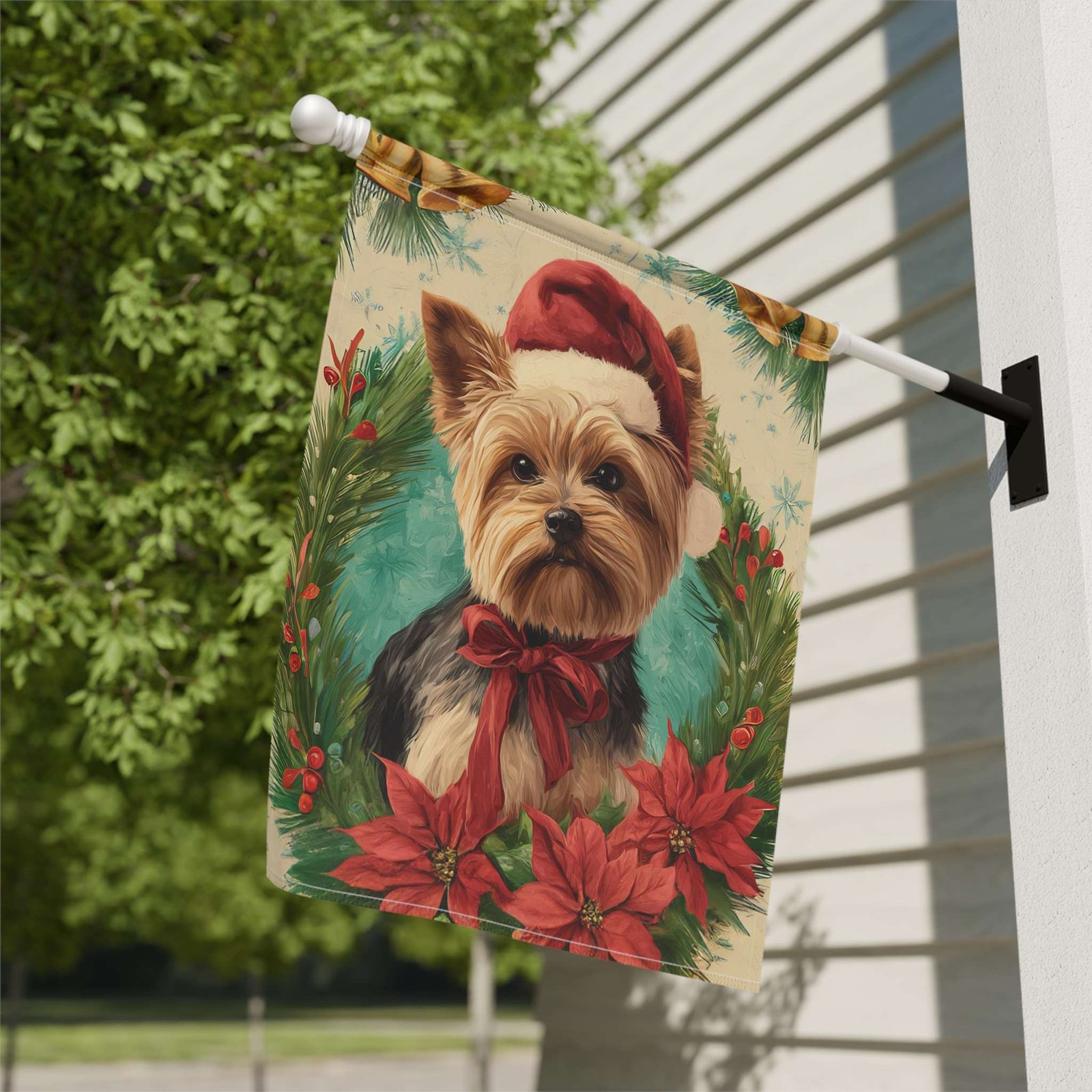 Santa Hat and Bow Yorkshire Terrier Christmas Garden Flag - Image 9