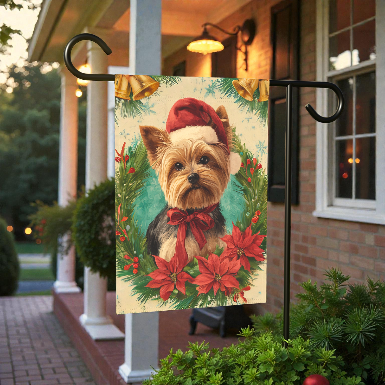 Santa Hat and Bow Yorkshire Terrier Christmas Garden Flag - Image 5