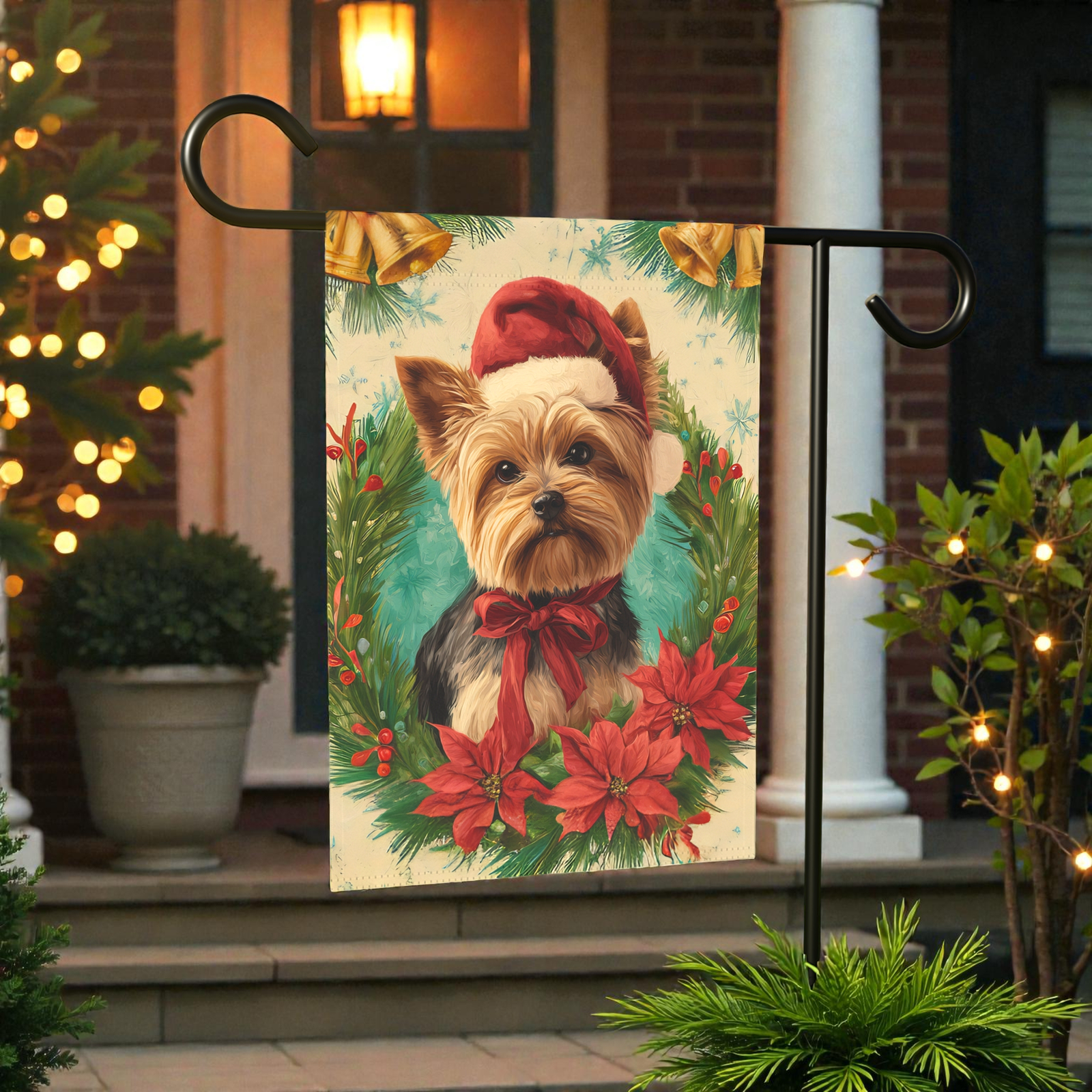 Santa Hat and Bow Yorkshire Terrier Christmas Garden Flag - Image 6