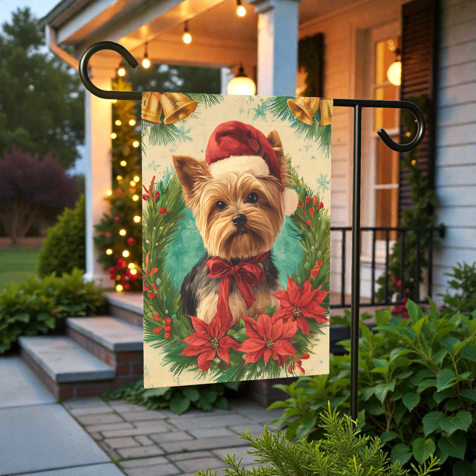 Santa Hat and Bow Yorkshire Terrier Christmas Garden Flag - Image 7