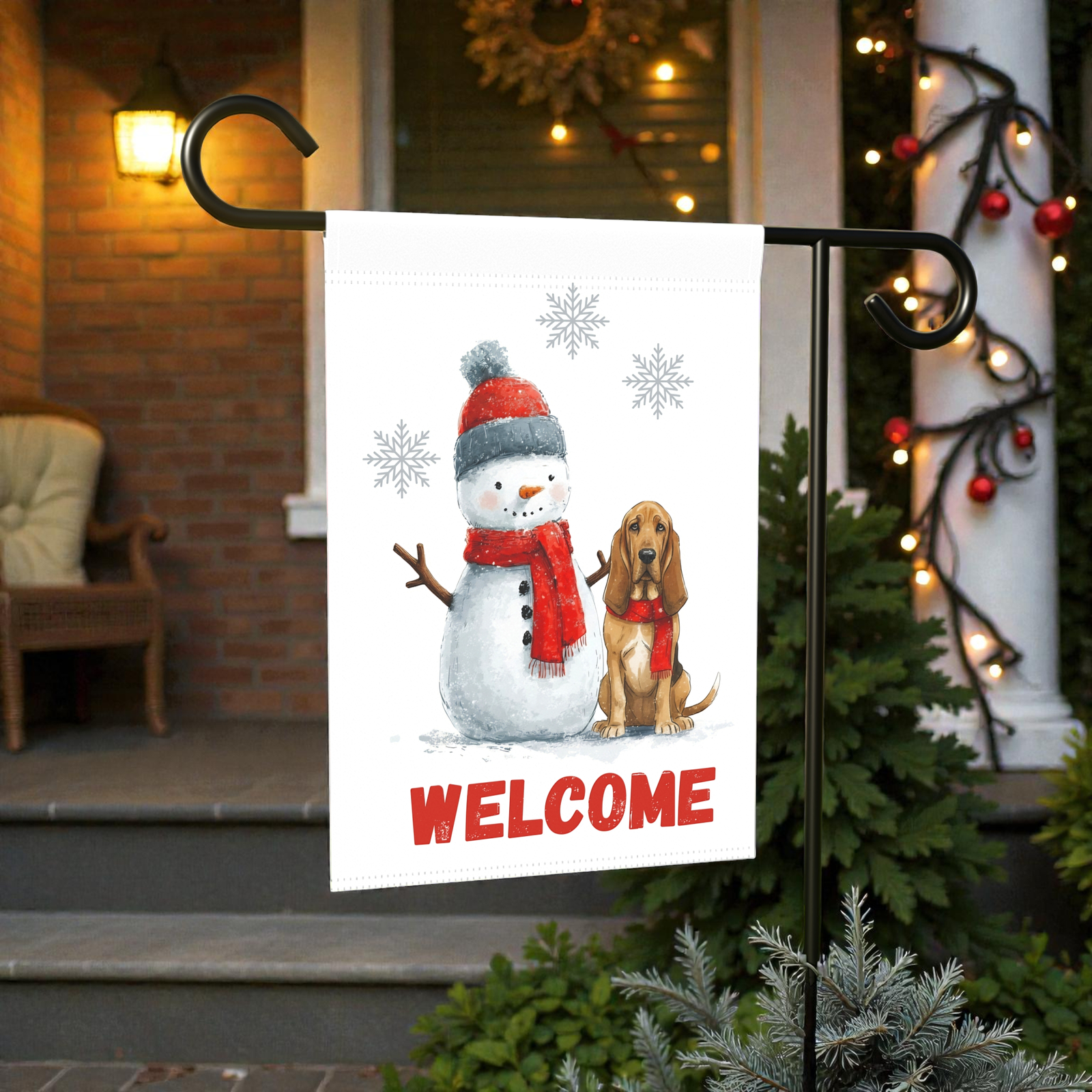 Bloodhound and Snowman Welcome Garden Flag - Image 5