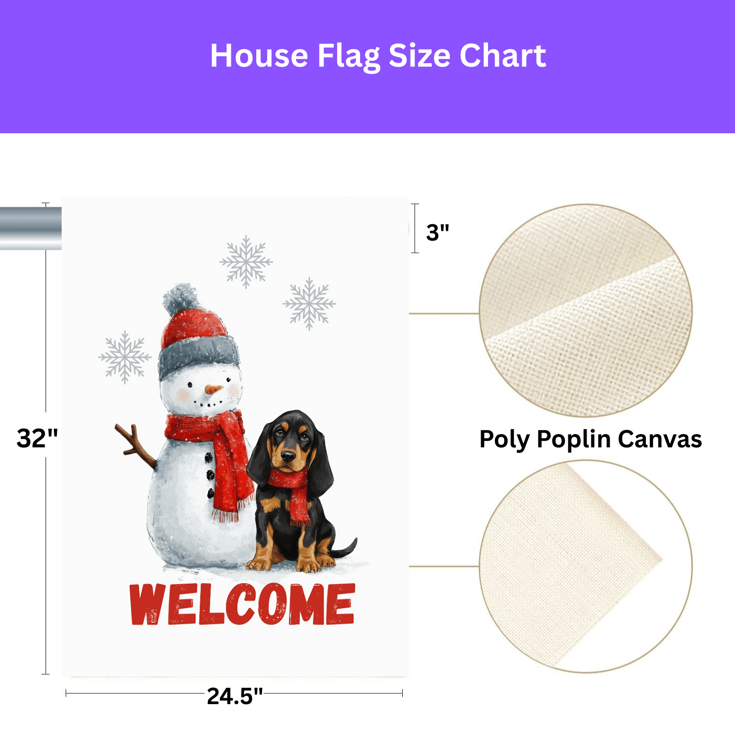 Black and Tan Coonhound and Snowman Welcome Flag - Image 4