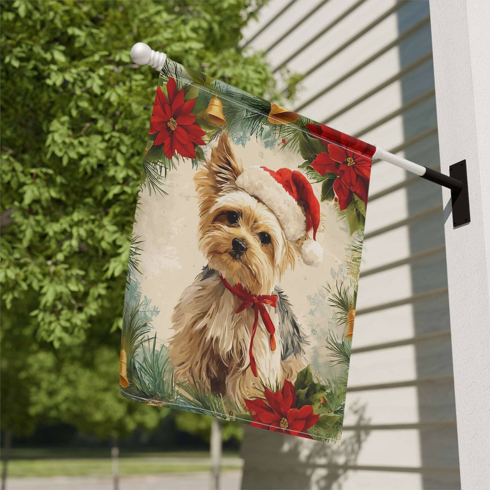 Yorkshire Terrier Poinsettia Wreath Garden Flag - Image 9