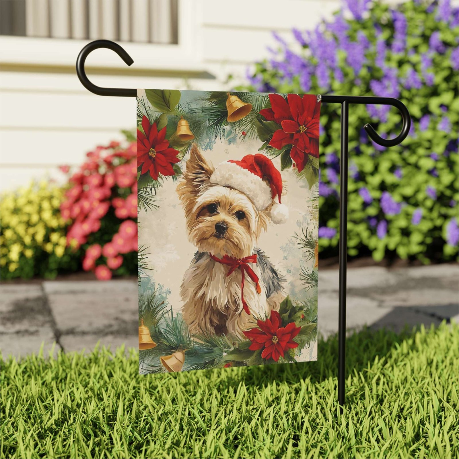 Yorkshire Terrier Poinsettia Wreath Garden Flag - Image 8
