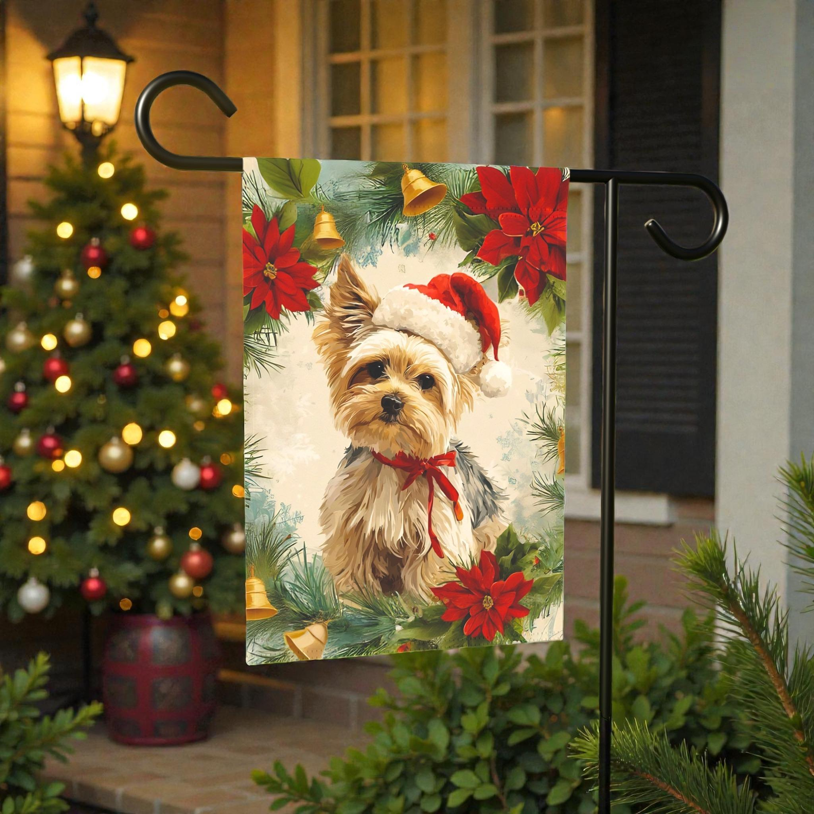 Yorkshire Terrier Poinsettia Wreath Garden Flag - Image 7