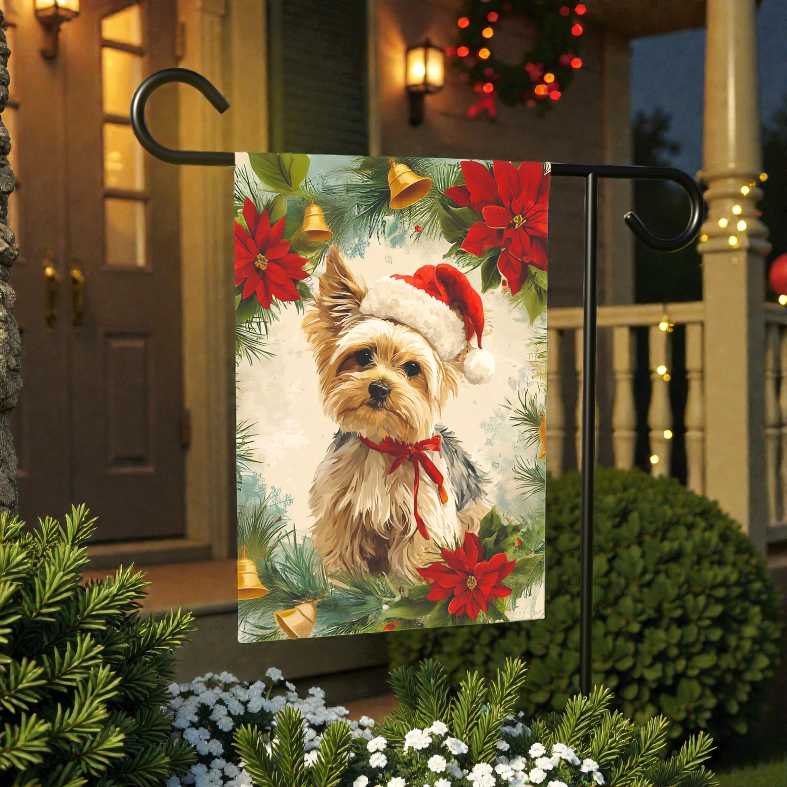 Yorkshire Terrier Poinsettia Wreath Garden Flag - Image 5