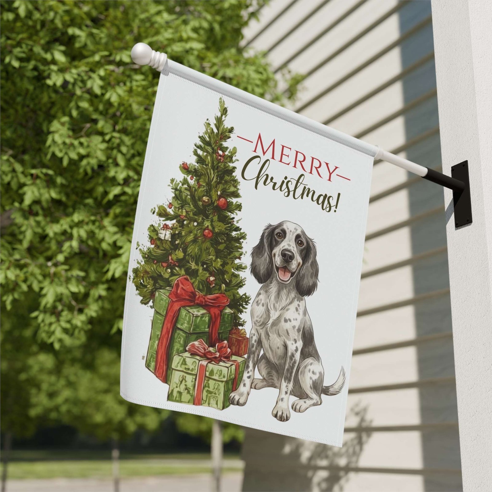 Blue Picardy Spaniel and Present Christmas Garden Flag - Image 9