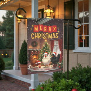 Merry Christmas Chickens Garden Flag