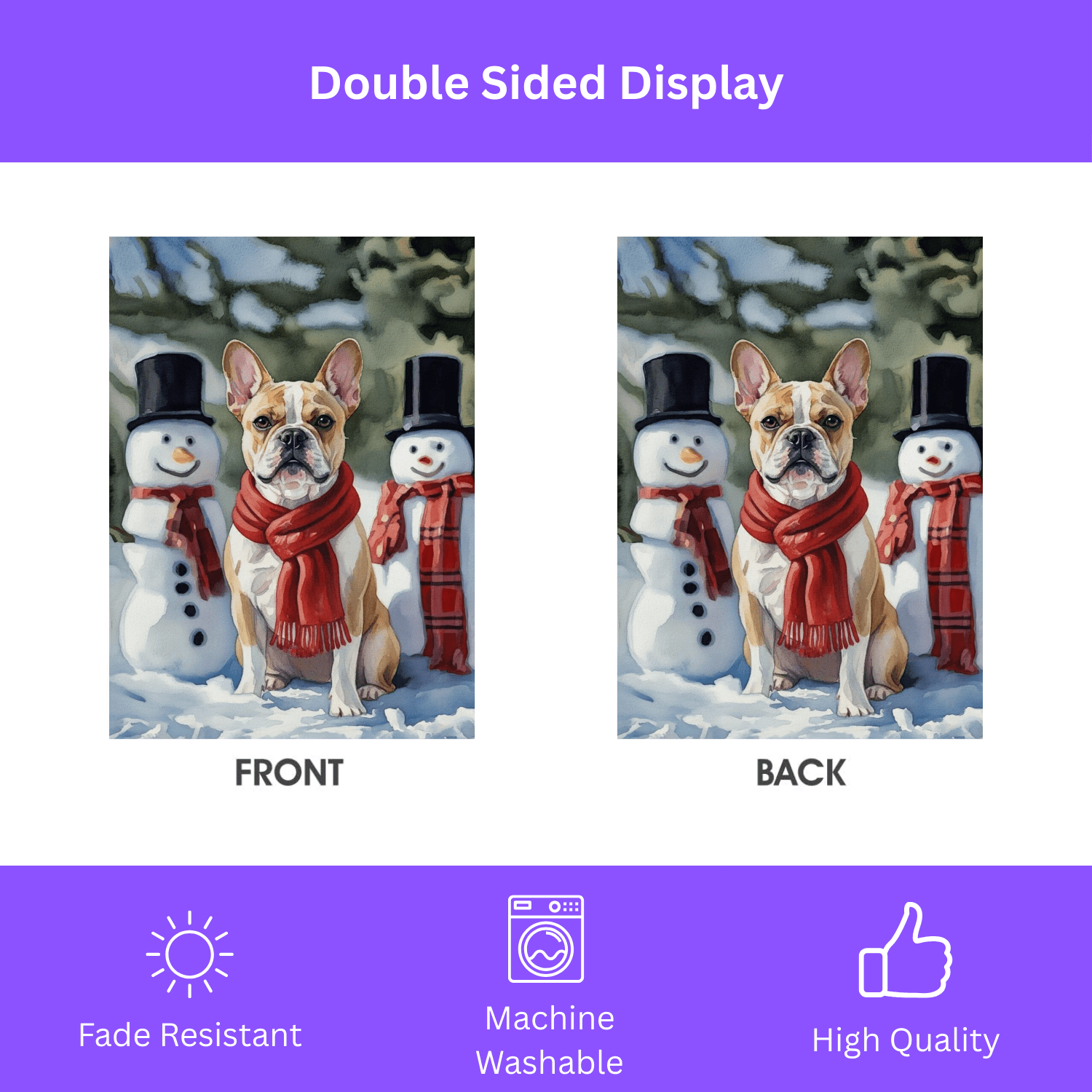 French Bulldog and Snowmen Christmas Garden Flag - Image 2