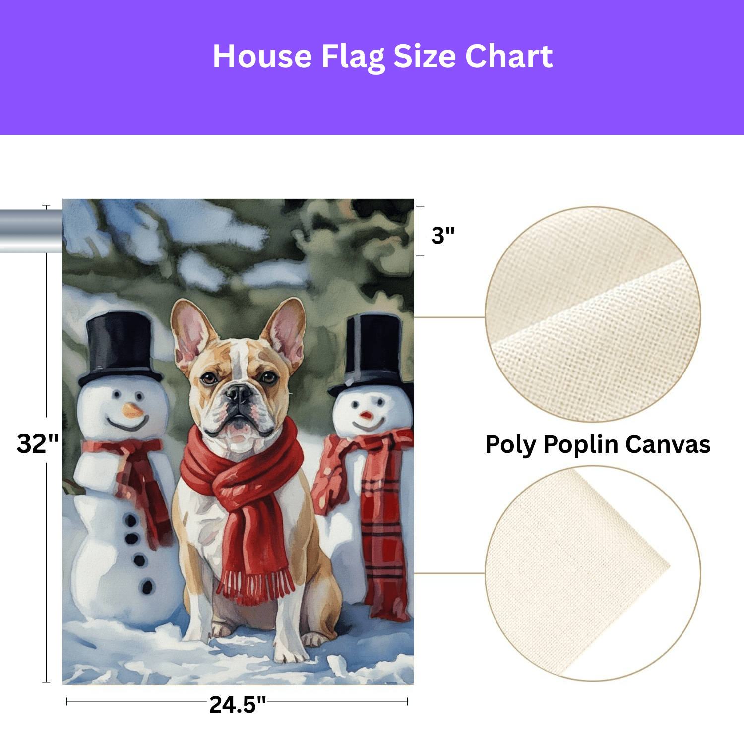 French Bulldog and Snowmen Christmas Garden Flag - Image 3