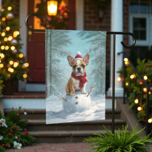 Making a Snowman French Bulldog Garden Flag