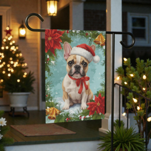 Poinsettia and Bells French Bulldog Christmas Garden Flag