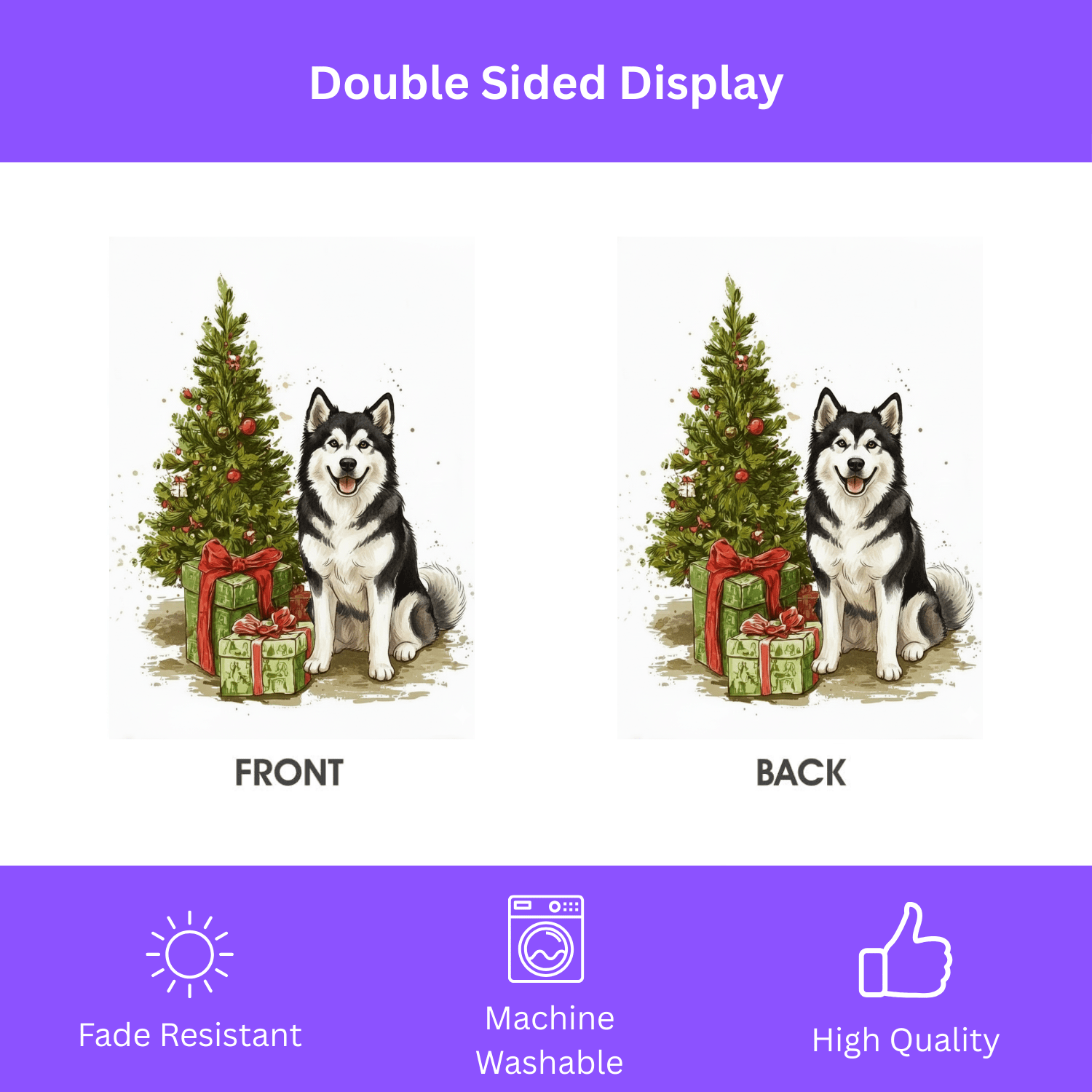 Alaskan Malamute and Presents Christmas Garden Flag - Image 2