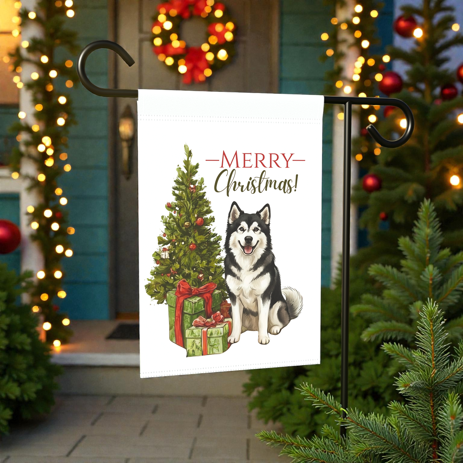 Alaskan Malamute and Presents Christmas Garden Flag - Image 7