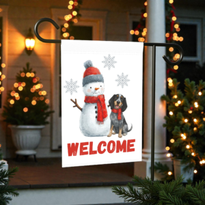 Blue Tick Coonhound and Snowman Welcome Garden Flag