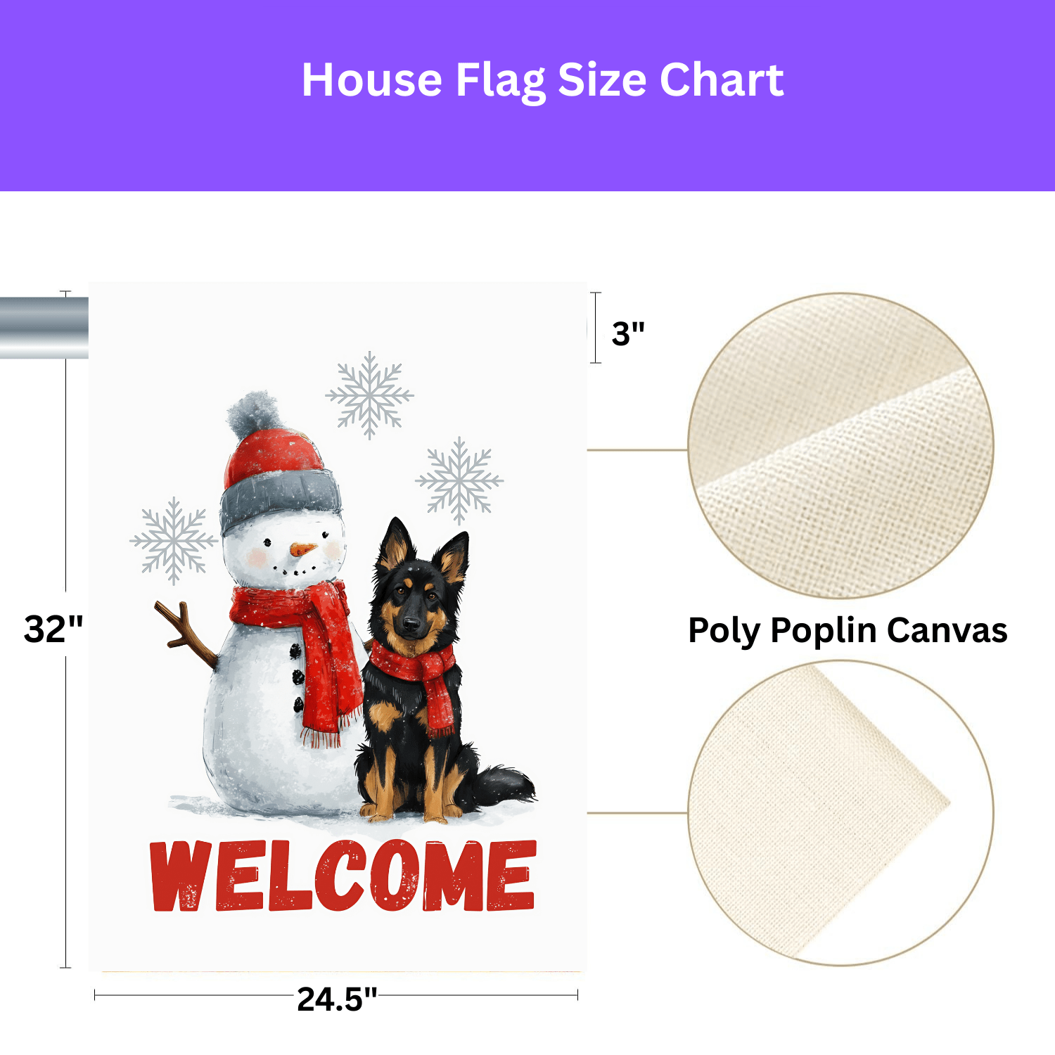 Bohemian Shepherd and Snowman Welcome Garden Flag - Image 3