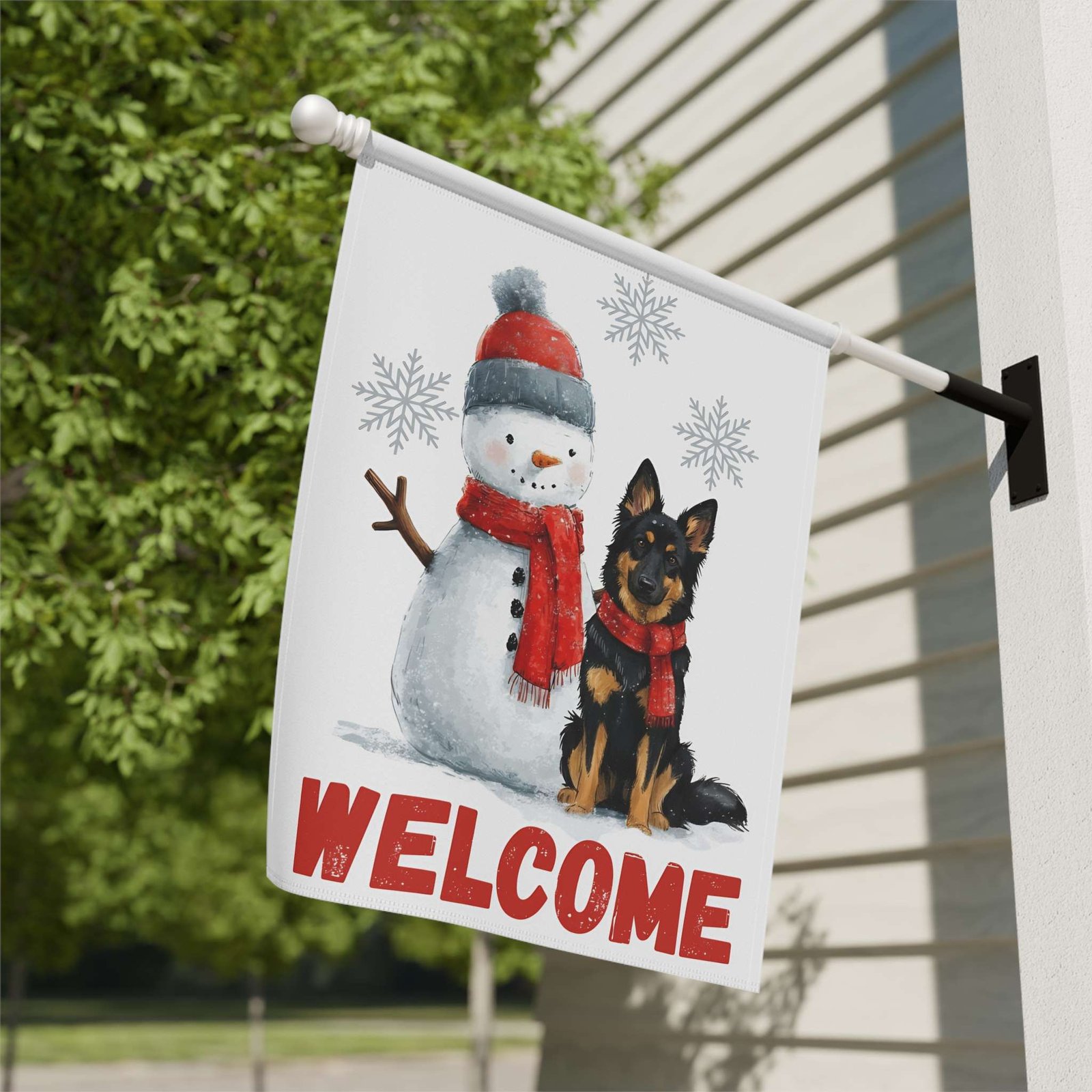Bohemian Shepherd and Snowman Welcome Garden Flag - Image 9