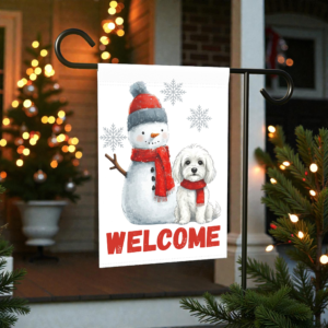 Bolognese and Snowman Welcome Garden Flag