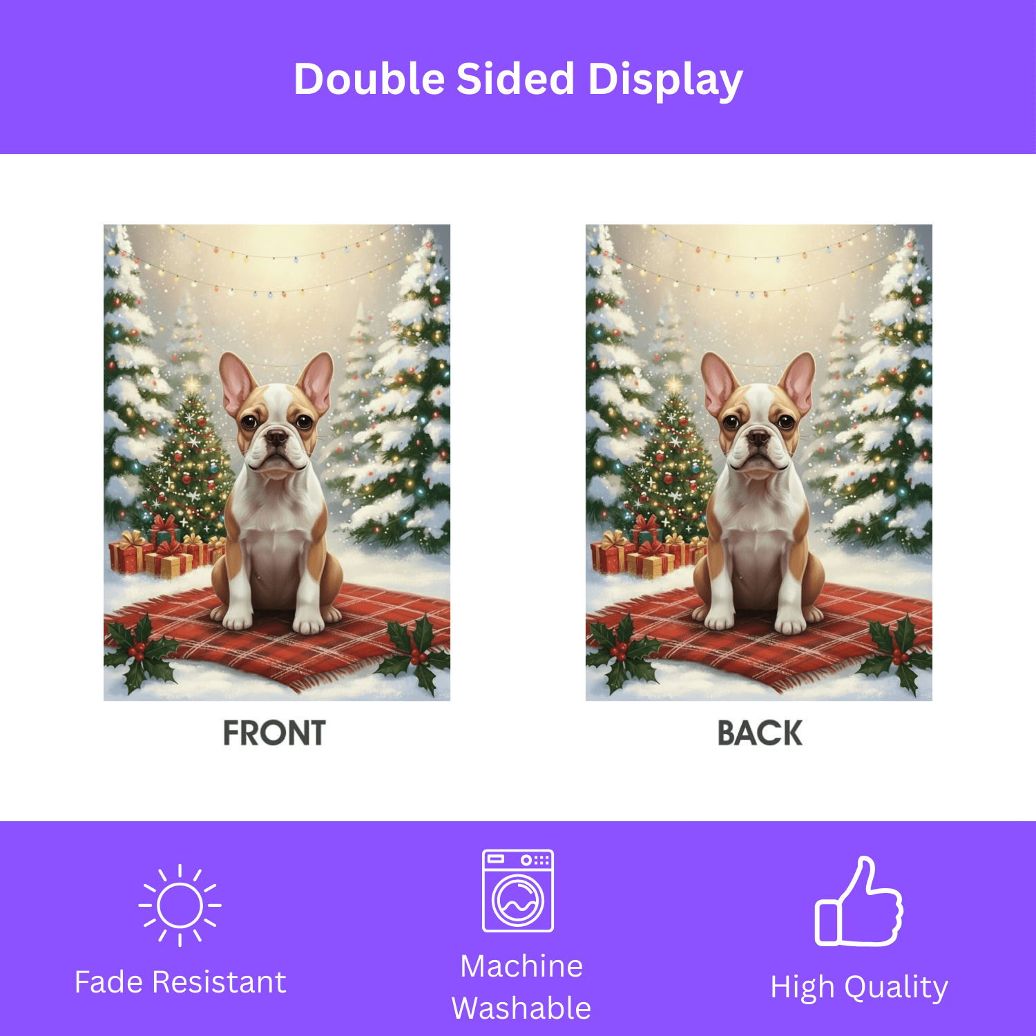 Christmas Tree and Presents French Bulldog Garden Flag - Image 3