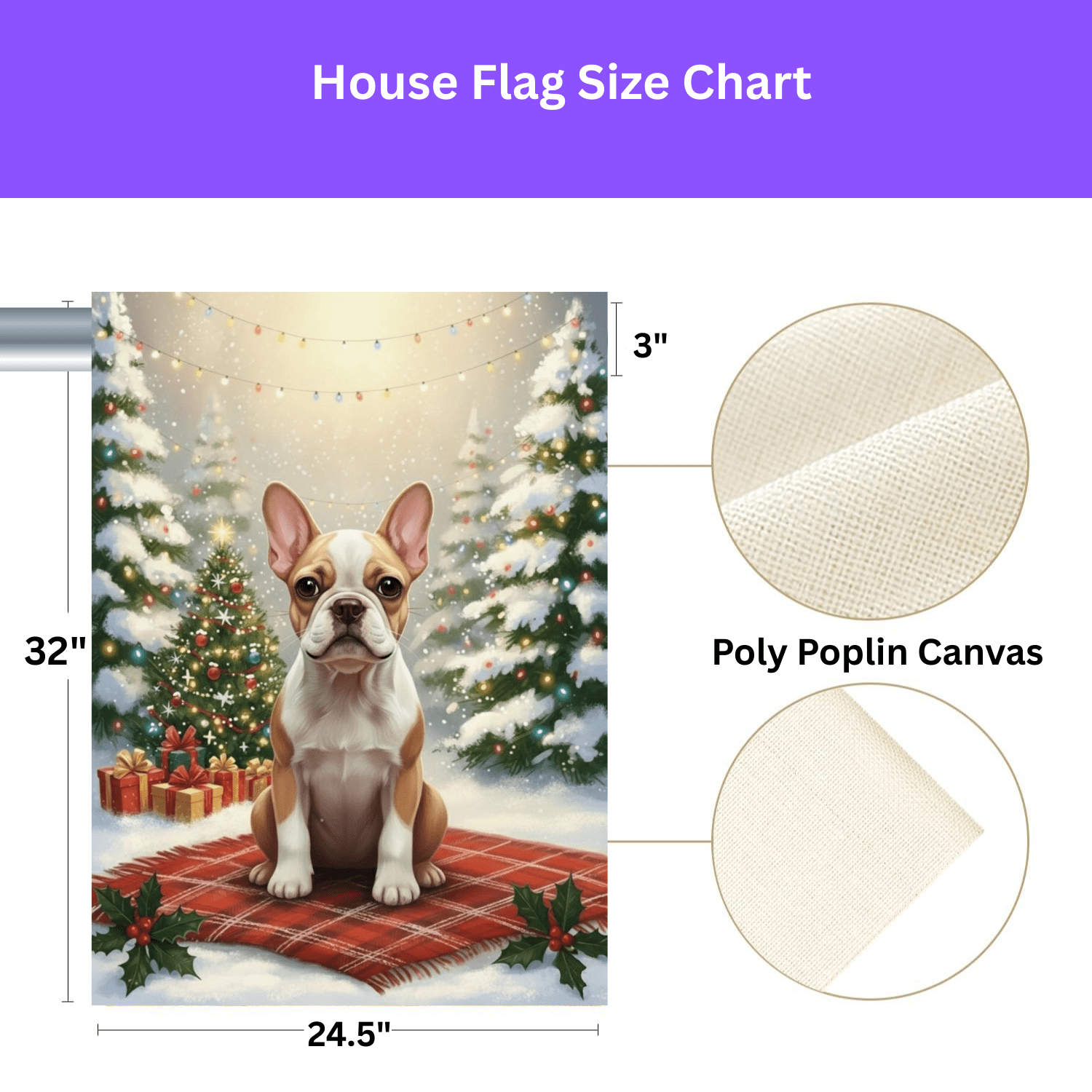 Christmas Tree and Presents French Bulldog Garden Flag - Image 2