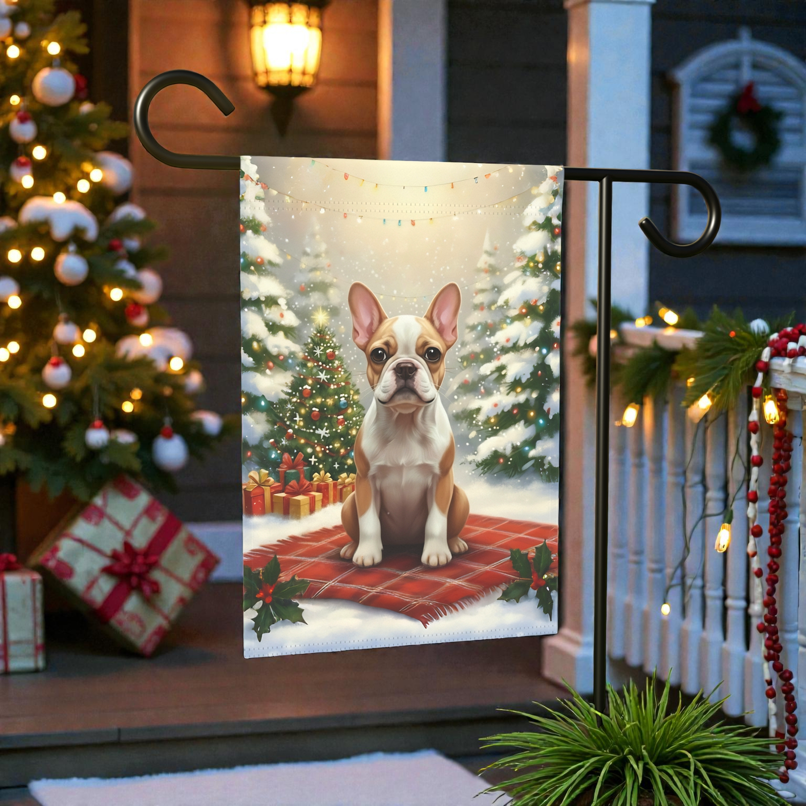 Christmas Tree and Presents French Bulldog Garden Flag - Image 5